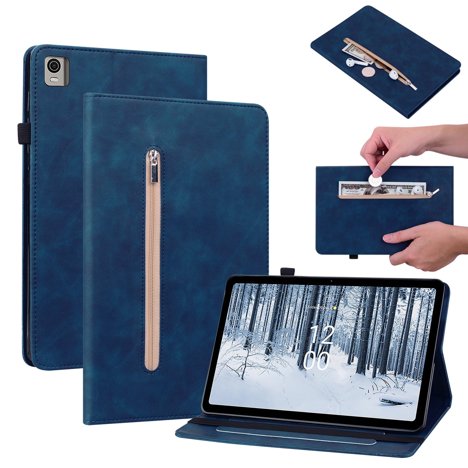 For Nokia T21 Zipper Pocket PU Leather Case Elastic Band Closure Stand Card Holder Tablet Cover For Nokia T21 Zipper Pocket PU Leather Case Elastic Band Closure Stand Card Holder Tablet Cover